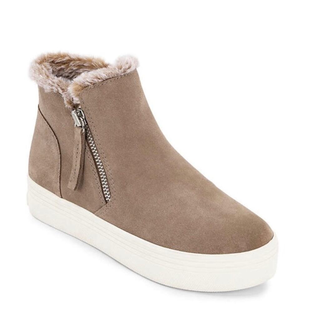 Dolce Vita Taupe Tea Platform High Top Faux Fur Sneakers